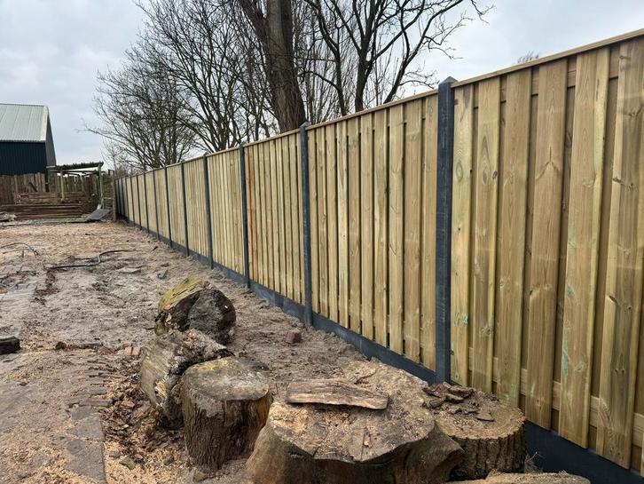Schutting hout-beton | Duurzaam grenen € 110 p/m, Tuin en Terras, Schuttingen, 1 tot 2 meter, Nieuw, Hout