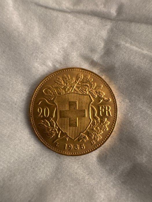 Zwitserland. 20 Franken 1935 Helvetia, Postzegels en Munten, Munten | Europa | Niet-Euromunten
