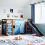 vidaXL Kinderhoogslaper met gordijnen 80x200 cm grenenhout, Eenpersoons, Nieuw, 80 cm, 200 cm