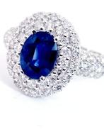 Ring - 18 karaat Witgoud Saffier - Diamant, Sieraden, Tassen en Uiterlijk, Ringen, Nieuw