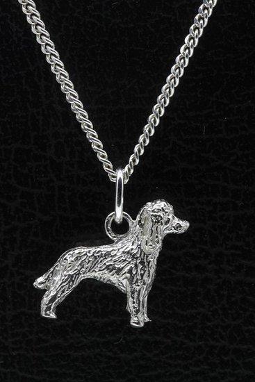 Zilveren Poedel huishond model met staart ketting hanger ..., Sieraden, Tassen en Uiterlijk, Kettinghangers, Verzenden