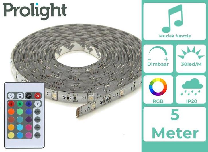 Prolight LED-Strip - Multicolour - 5 Meter - Met, Huis en Inrichting, Lampen | Overige, Nieuw, Verzenden
