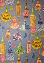 Originele stof met gekleurde kwastjes Blauwe duif, Antiek en Kunst