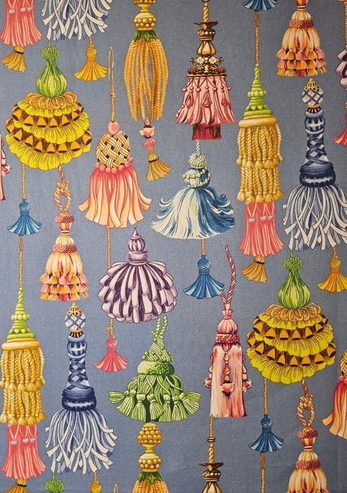 Originele stof met gekleurde kwastjes Blauwe duif, Antiek en Kunst, Antiek | Kleden en Textiel