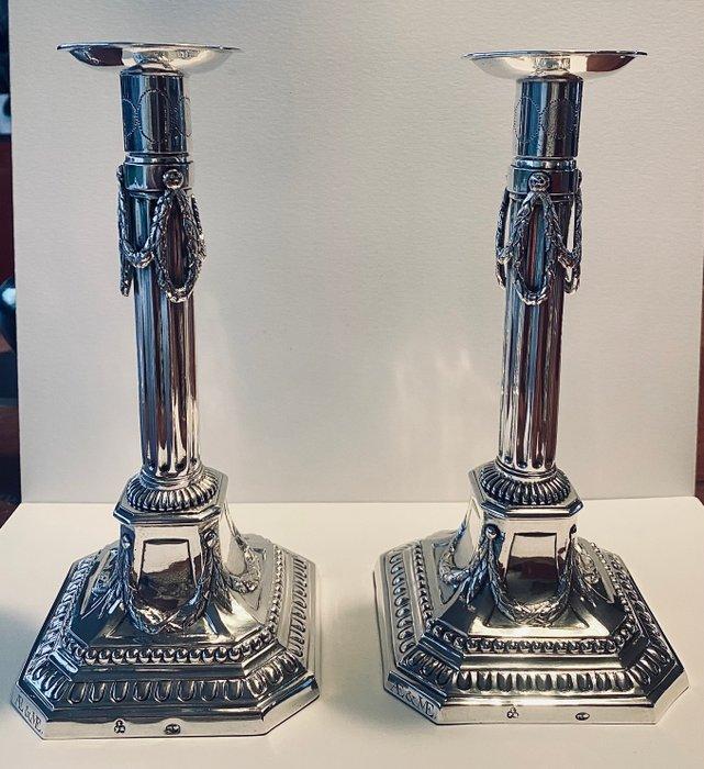 Augsburg 1741 / 43 - Kandelaar (2) - .925 zilver - Zilveren, Antiek en Kunst, Antiek | Goud en Zilver