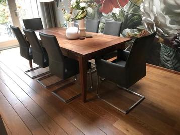 Set van 8 leren eetkamerstoelen met sledepoot - zwart leer beschikbaar voor biedingen