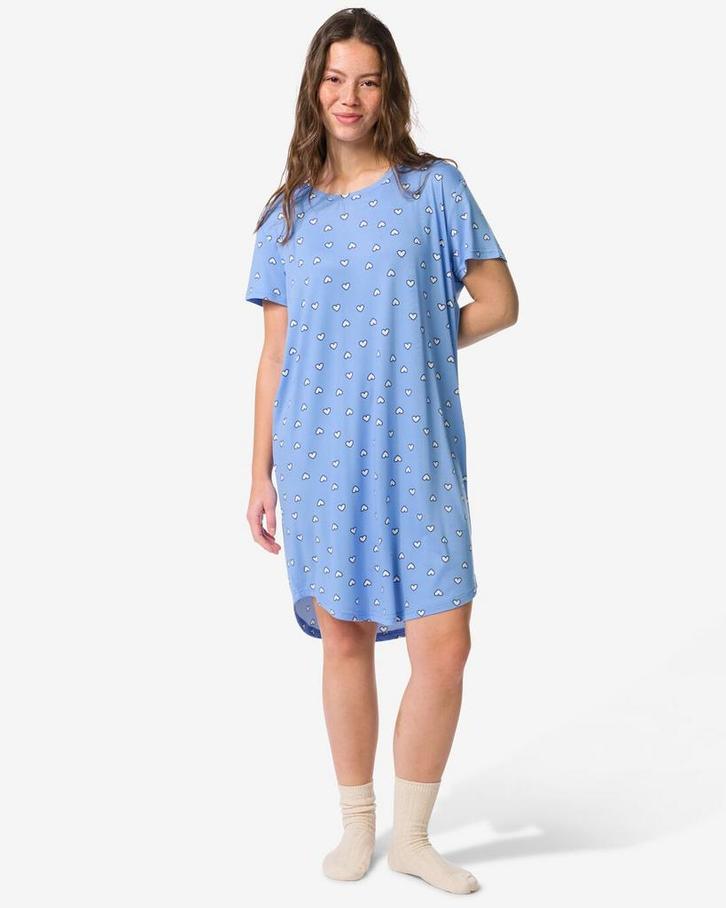 HEMA Damesnachthemd Flair micro hartjes blauw, Kleding | Dames, Ondergoed en Lingerie, Verzenden