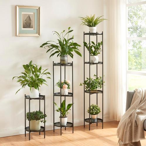 Plantenstandaard Tuusula set van 3 zwart [en.casa], Tuin en Terras, Bloembakken en Plantenbakken, Nieuw, Verzenden