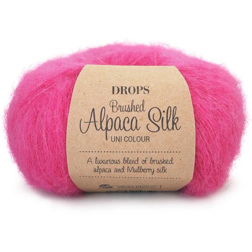 DROPS Brushed Alpaca Silk Uni Colour - 18 cerise - Wol Gar, Hobby en Vrije tijd, Breien en Haken, Ophalen of Verzenden