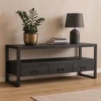 Tv-meubel Mangohout Britt 150 Zwart, Verzenden, 150 tot 200 cm, Nieuw, Minder dan 100 cm