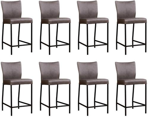 Set van 8 Grijze leren moderne barkrukken - poot vierkant zw, Huis en Inrichting, Stoelen, Vijf, Zes of meer stoelen, Overige kleuren