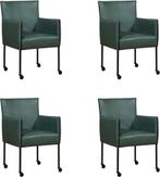Set van 4 Groene leren moderne kuipstoel - poot rond zwart m, Huis en Inrichting, Stoelen, Nieuw, Leer, Ophalen of Verzenden, Vier