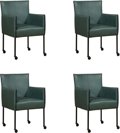 Set van 4 Groene leren moderne kuipstoel - poot rond zwart m, Huis en Inrichting, Stoelen, Vier, Nieuw, Leer, Ophalen of Verzenden