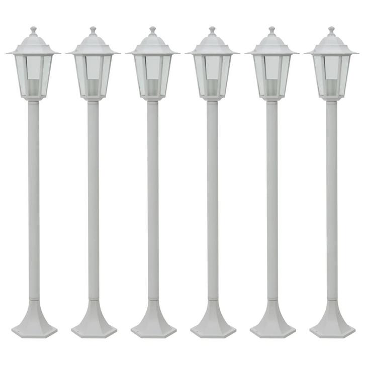 vidaXL Paalverlichting voor tuin E27 110 cm aluminium wit 6, Tuin en Terras, Buitenverlichting, Staande lamp, Nieuw, Aluminium