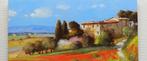 Andrea Borella (1946) - Farmhouse with red poppies - Tuscany, Antiek en Kunst