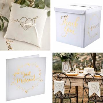 5-delige luxe bruidsset Just Married wit met goud beschikbaar voor biedingen