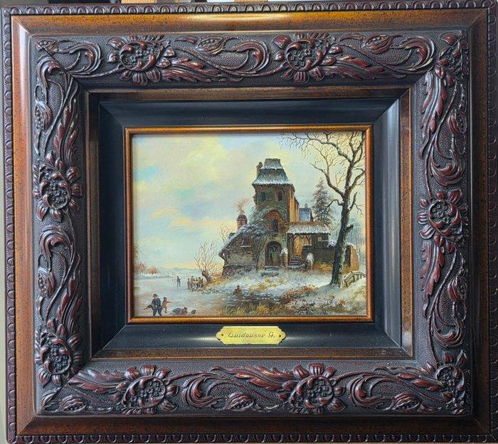 Gaston Quidousse (1938-1998) - Schaatsen op de ijssel, Antiek en Kunst, Kunst | Schilderijen | Klassiek