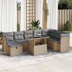 vidaXL 9-delige Loungeset met kussens poly rattan beige, Verzenden, Nieuw, Rotan, Loungeset