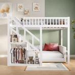 Houten stapelbed 140x200 cm met bureau en opbergplanken, Verzenden, Nieuw