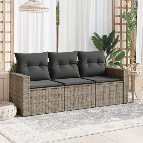 vidaXL 3-delige Loungeset met kussens poly rattan grijs, Tuin en Terras, Tuinsets en Loungesets, Loungeset, Nieuw, Rotan, Verzenden