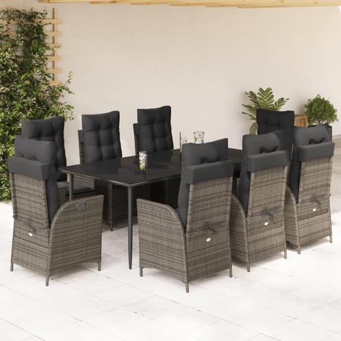 vidaXL 9-delige Tuinset met kussens poly rattan grijs, Tuin en Terras, Tuinsets en Loungesets, Tuinset, Nieuw, 8 zitplaatsen, Rotan