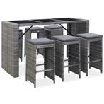 vidaXL 7-delige Tuinbarset met kussens poly rattan grijs, Verzenden, Nieuw, Rotan, 7 zitplaatsen