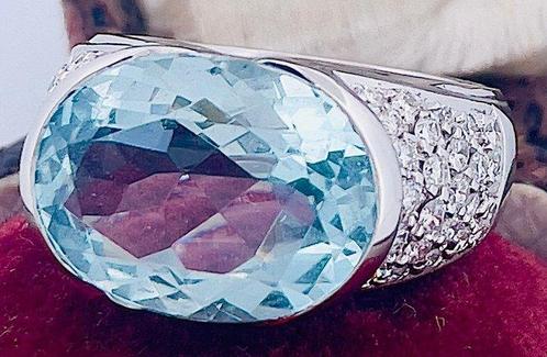 Ring - 18 karaat Witgoud Aquamarijn - Diamant, Sieraden, Tassen en Uiterlijk, Ringen