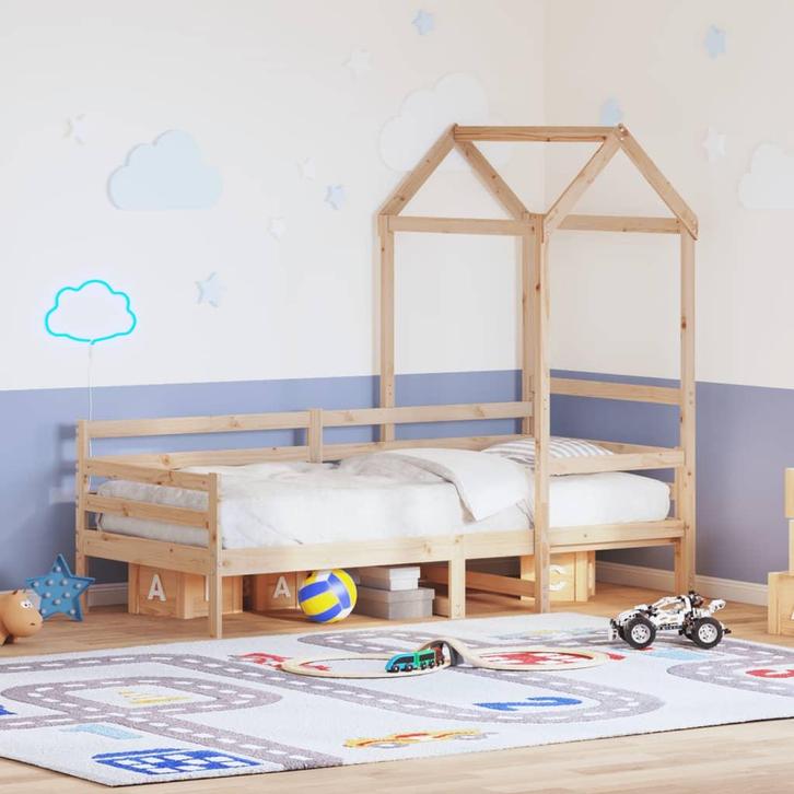 vidaXL Slaapbank met huisje 80x200 cm massief grenenhout, Huis en Inrichting, Slaapkamer | Bedden, 80 cm, 200 cm, Bruin, Eenpersoons