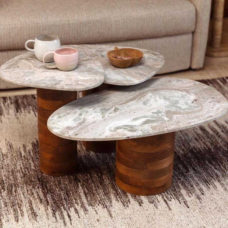 *WOONWINKEL* Dutchbone Suki Bijzettafel Set Organisch Marmer, Huis en Inrichting, Tafels | Salontafels, Nieuw, Verzenden