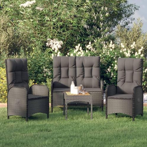 vidaXL 3-delige Tuinset met kussens poly rattan zwart, Tuin en Terras, Tuinsets en Loungesets, Tuinset, Nieuw, Rotan, Verzenden
