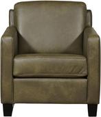 Olijfgroene leren fauteuil |  olijfgroen leer | NIEUW, Huis en Inrichting, Fauteuils, Nieuw, Ophalen of Verzenden, Landelijk, 50 tot 75 cm