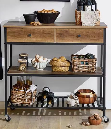 Keukentrolley Zwart/Naturel – 2 Lades & Planken, 100 cm, Huis en Inrichting, Keuken | Keukenelementen, Nieuw, Verzenden