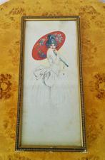 Gaspar Camps - Art Deco kleurenlithografie - Knappe dame met, Antiek en Kunst