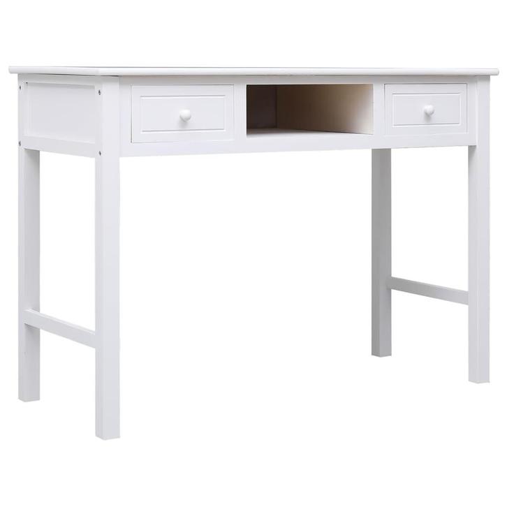 vidaXL Bureau 108x45x76 cm massief paulowniahout wit, Huis en Inrichting, Bureaus, Nieuw, Verzenden