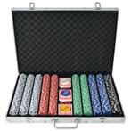 Pokerset met 1000 stippel chips aluminium (Poker artikelen), Nieuw, Verzenden