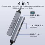 Adapter - Supersnel - USB C & USB Hub met 4 Poorten - Voor, Verzenden, Nieuw