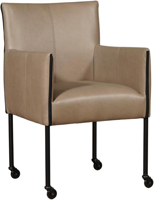 Taupe leren moderne kuipstoel - poot rond zwart met wiel - G, Huis en Inrichting, Stoelen, Eén, Overige kleuren, Nieuw, Leer, Ophalen of Verzenden