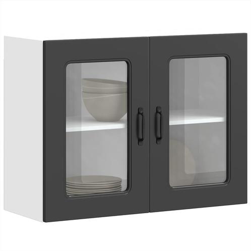 vidaXL Keukenwandkast met glazen deur Kalmar bewerkt hout, Huis en Inrichting, Keuken | Keukenelementen, Zwart, Nieuw, Verzenden