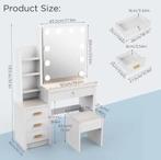 Make-uptafel met schuifspiegel, LED verlichting en lades, Verzenden, Nieuw