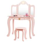 2 in 1 Kinderkaptafel met Kruk en Afneembare Spiegel Meisjes