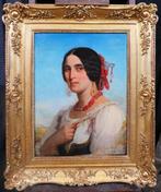 Jules Salles (1814-1900) - The beautiful Italian woman,, Antiek en Kunst, Kunst | Schilderijen | Klassiek