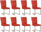 Set van 8 Rode leren   - poot rond rvs - Toledo Leer Siegels, Nieuw, Vijf, Zes of meer stoelen, Modern, Leer