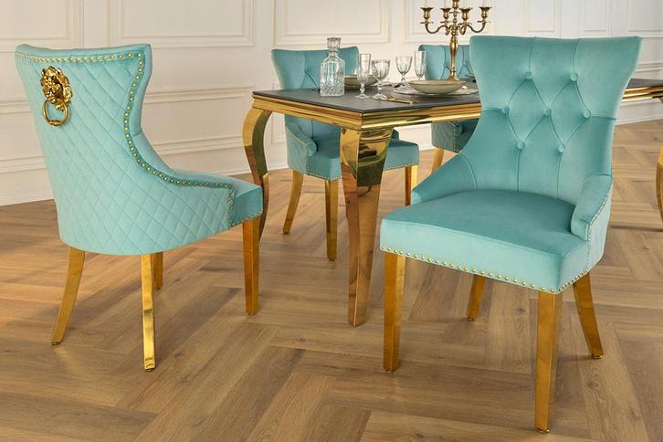 Barokke stoel CASTLE DELUXE blauw fluweel goud RVS met, Huis en Inrichting, Stoelen, Ophalen of Verzenden