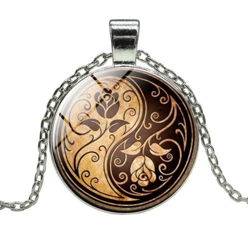 Fako Bijoux® - Ketting - Cabochon - Yin Yang - Rozen, Sieraden, Tassen en Uiterlijk, Kettingen, Verzenden