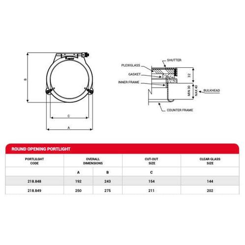 Bieden: Nemo stainless steel porthole 211 mm -, Watersport en Boten, Bootonderdelen, Kombuis en Sanitair, Nieuw, Zeilboot of Motorboot