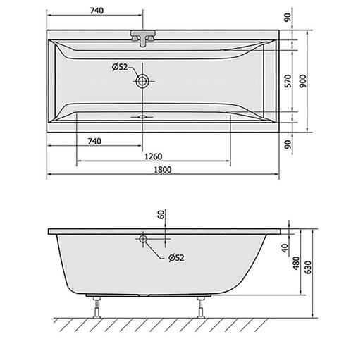Ligbad Polysan Cleo Inbouw 180x90x48 cm Wit, Doe-het-zelf en Verbouw, Sanitair, Ophalen of Verzenden