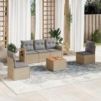 vidaXL 6-delige Loungeset met kussens poly rattan beige, Verzenden, Nieuw, Rotan, Loungeset
