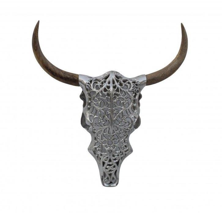 Extravagante wanddecoratie EXOTIC BULL 57cm zilveren, Huis en Inrichting, Woonaccessoires | Overige, Ophalen of Verzenden