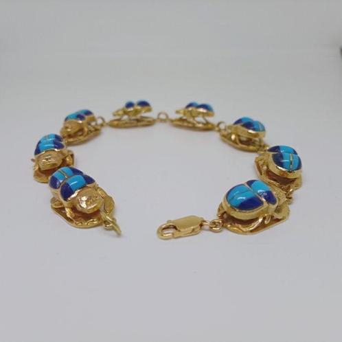 Armband - 18 karaat Geel goud Turquoise - Lapis lazuli, Sieraden, Tassen en Uiterlijk, Armbanden
