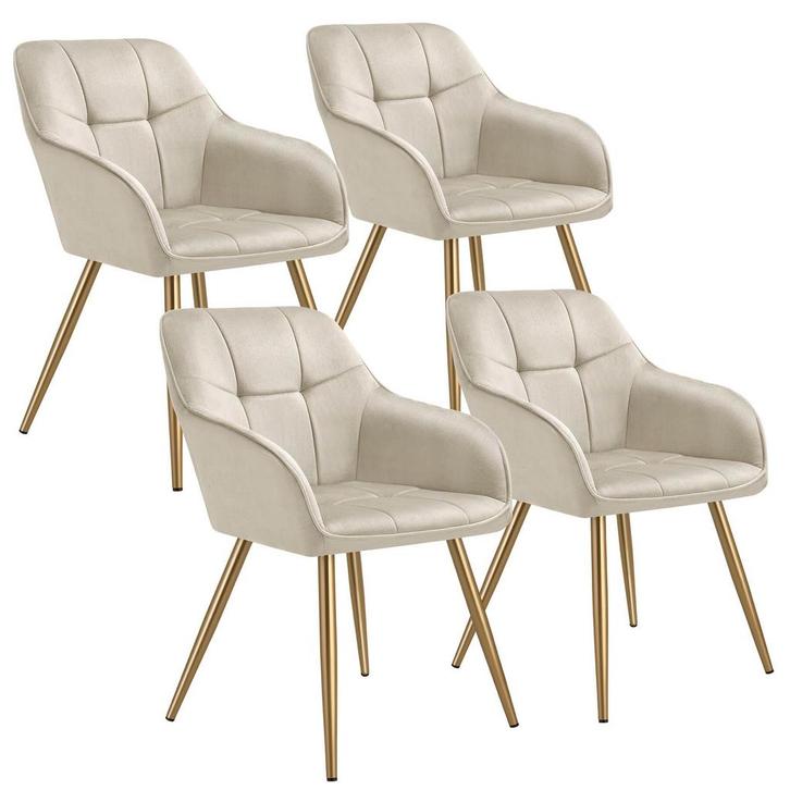 Eetkamerstoel Marilyn, fluweellook, gecapitonneerd - creme/g, Huis en Inrichting, Stoelen, Verzenden